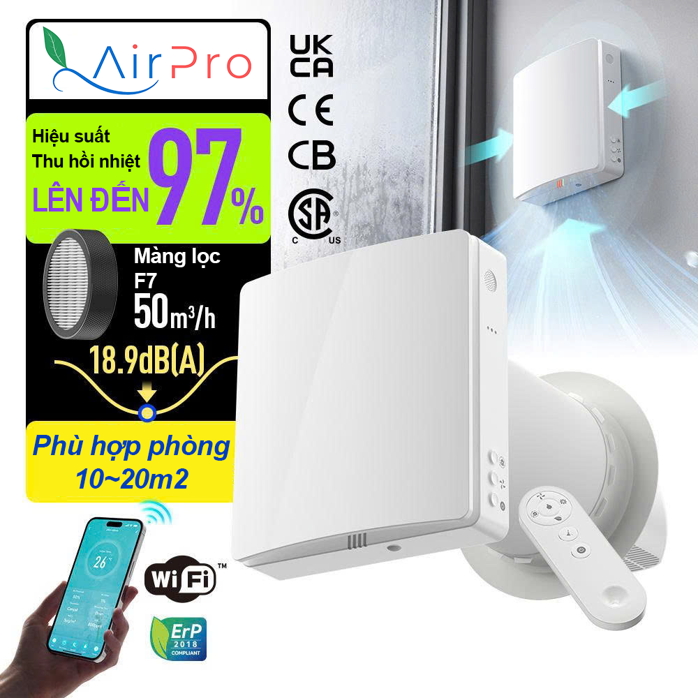 Máy cấp khí tươi thu hồi nhiệt Aerluxe model Eco-Pair Plus ERV