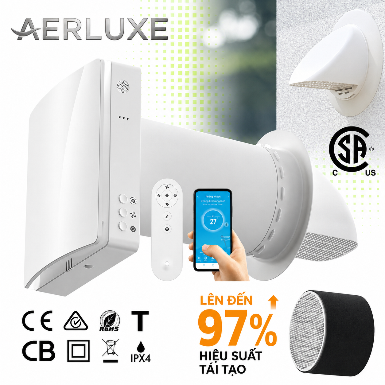Máy Cấp Khí Tươi Thu Hồi Nhiệt Aerluxe Model Eco-Pair Plus ERV
